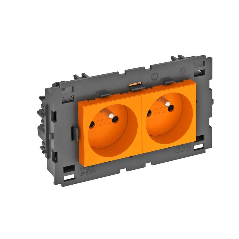 Розетка двойная 0° Modul45connect франц. стандарт, 250 В, 16A (оранжевый) (STD-F0C8 ROR2) | 6120624 | OBO Bettermann — OBO Bettermann