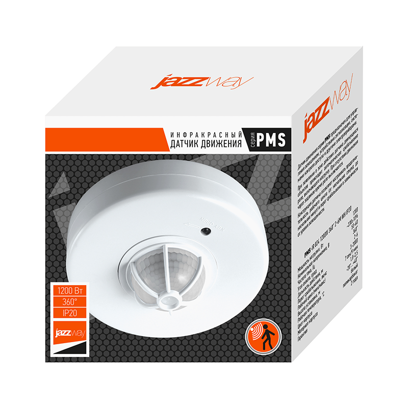 Датчик движения PMS-IR 024 1200Вт 360°  2-6м IP20 WH | .5012974 | Jazzway — миниатюра 5