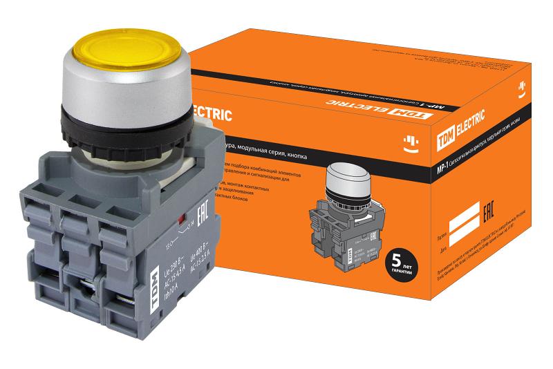 Кнопка MP1-21Y(LED) в сборе d22мм/24В 1з+1р желтая | SQ0747-0019 | TDM — TDM ELECTRIC