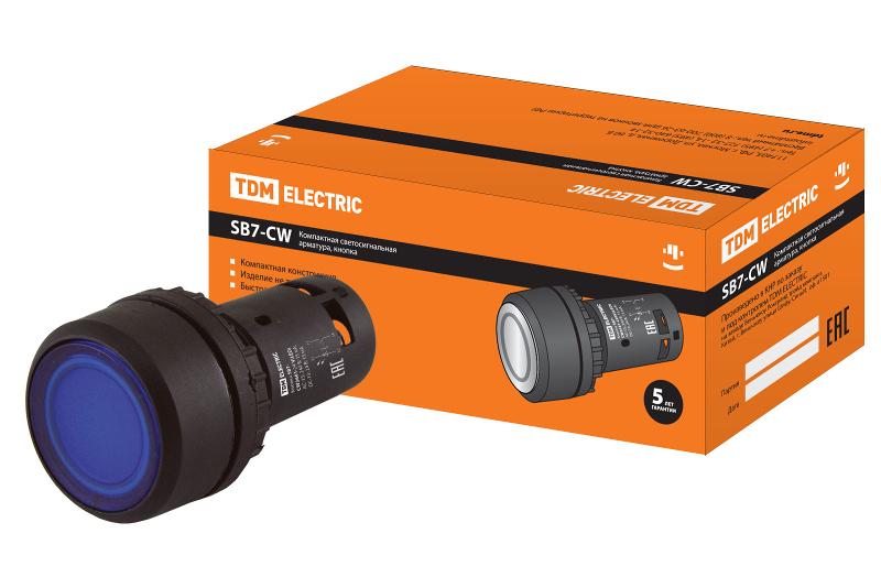 Кнопка SB7-CW3661-24V(LED) d22мм 1з, синяя | SQ0746-0032 | TDM — фото 1 | Sento