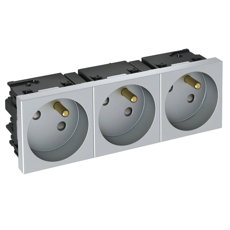 Розетка тройная 33° Modul45connect, франц. стандарт, 250 В, 16A (серебристый) (STD-F3C AL3) | 6120702 | OBO Bettermann — OBO Bettermann