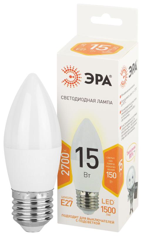 Лампа светодиодная  STD LED B35-15W-827-E27 15т свеча теплый белый свет Е27 | Б0066809 | ЭРА — ЭРА (Энергия света)
