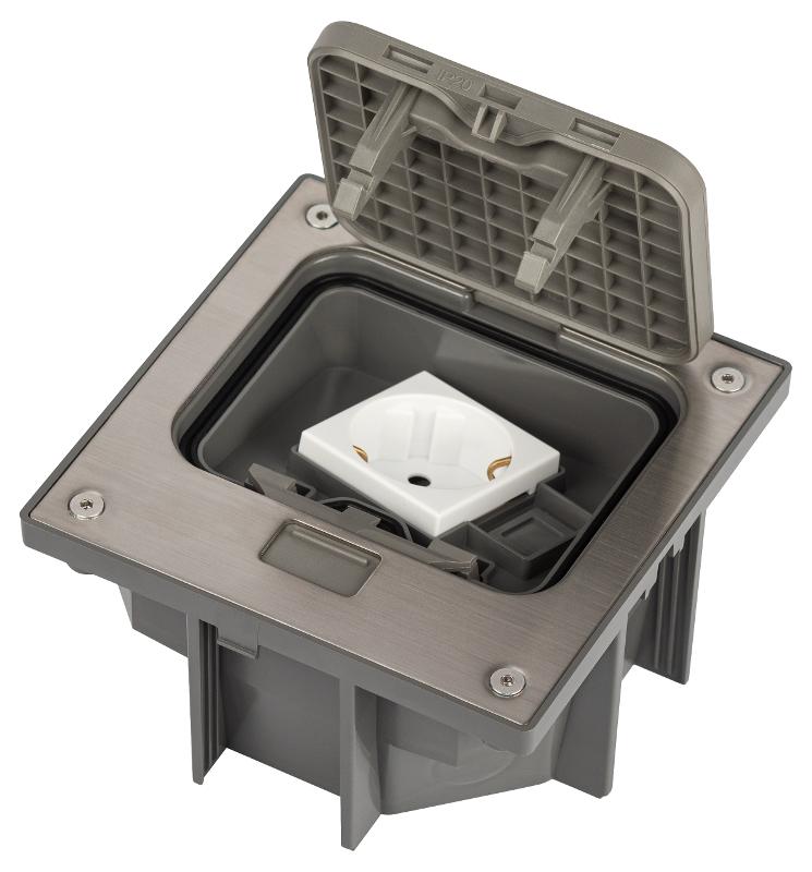 Люк напольный IP66 в бетон с розеткой, защёлка, цвет серый ОФИС 18-6001-03 | Б0063266 | ЭРА — миниатюра 3