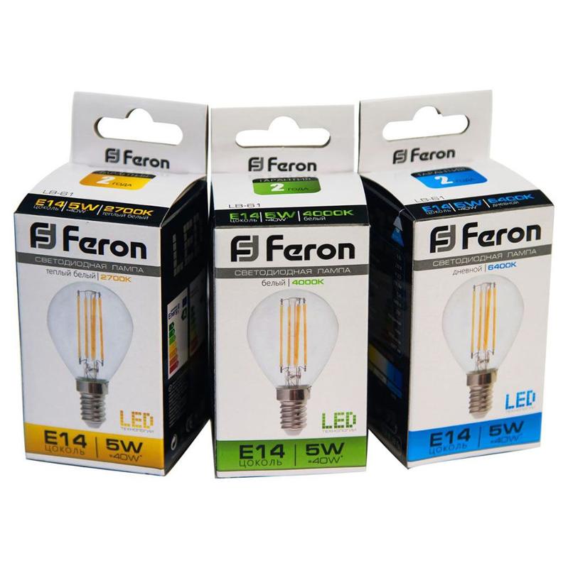 Лампа светодиодная LB-61 (5W) 230V E14 2700K филамент G45 прозрачная | 25578 | FERON — миниатюра 4