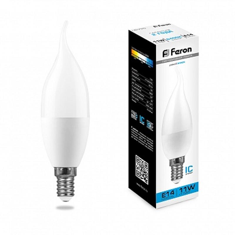 Лампа светодиодная LB-770 (11W) 230V E14 6400K свеча на ветру | 25952 | FERON — миниатюра 1