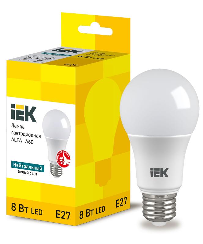 Лампа светодиодная ALFA A60 груша 8Вт 230В 4000К E27 | LLA-A60-8-230-40-E27 | IEK — IEK (ИЭК)