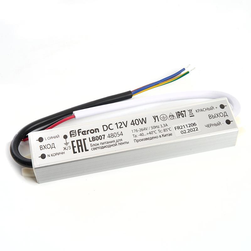 Трансформатор электронный для светодиодной ленты 40W 12V IP67 (драйвер), LB007 FERON | 48054 | FERON — миниатюра 1