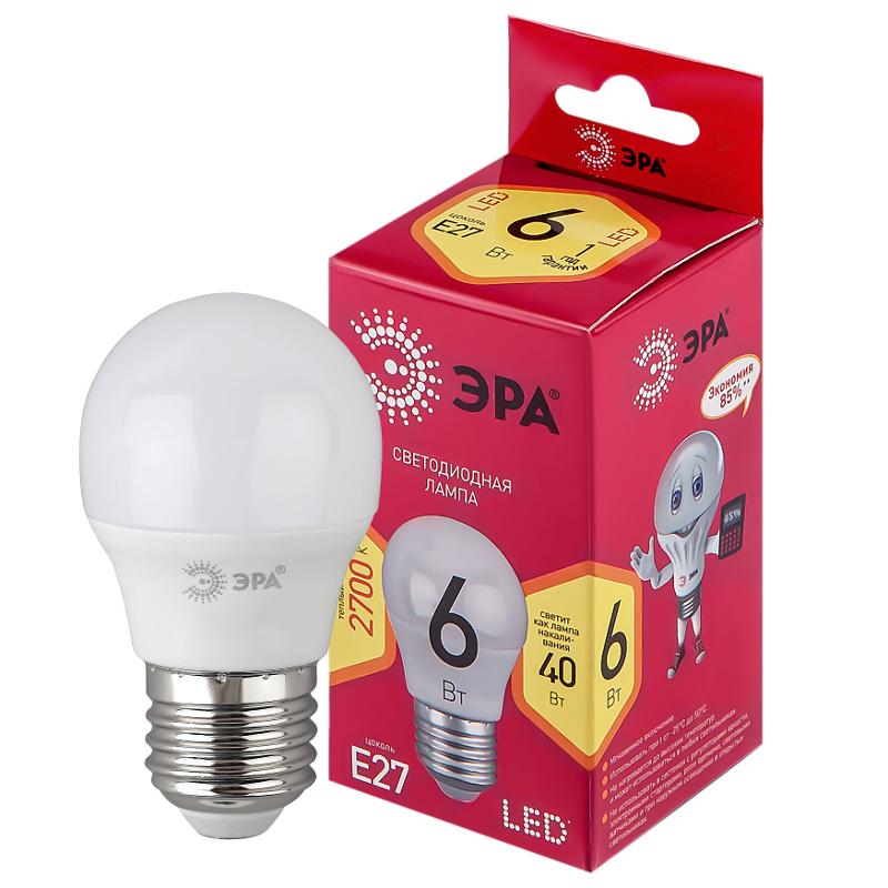 Лампа светодиодная RED LINE LED P45-6W-827-E27 R E27 / Е27 6Вт шар теплый белый свет | Б0049643 | ЭРА — миниатюра 1