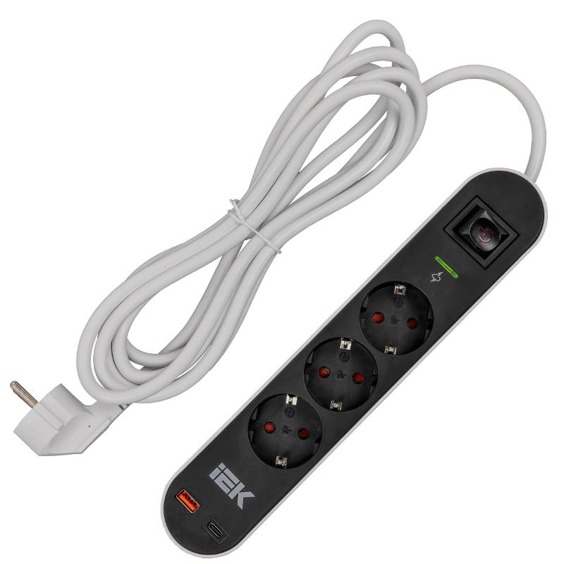 Фильтр сетевой СФ-03К 16А USB A+C 20Вт 3м 3х1,5мм2 чер.  | WFP10-16-03-03-ZKU-K02 | ИЭК — миниатюра 6