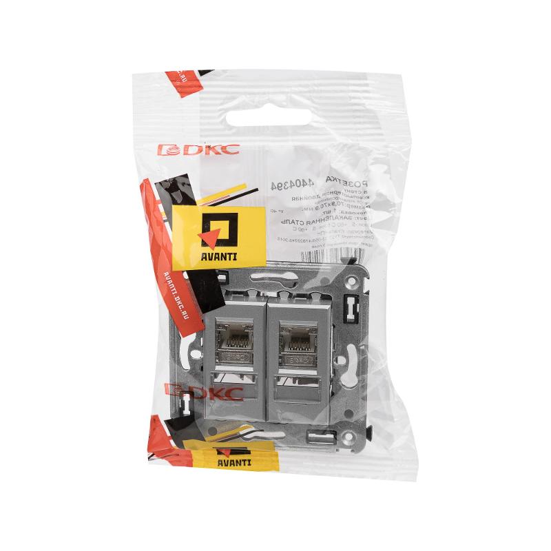 Компьютерная розетка RJ-45 в стену, кат.6 двойная экранированная"Avanti", "Закаленная сталь" | 4404394 | DKC — миниатюра 5