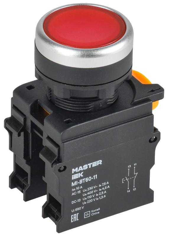 Кнопка d=22мм 1NO+1NC красная MASTER | MI-BT60-11-3-22-K04 | IEK — IEK (ИЭК)