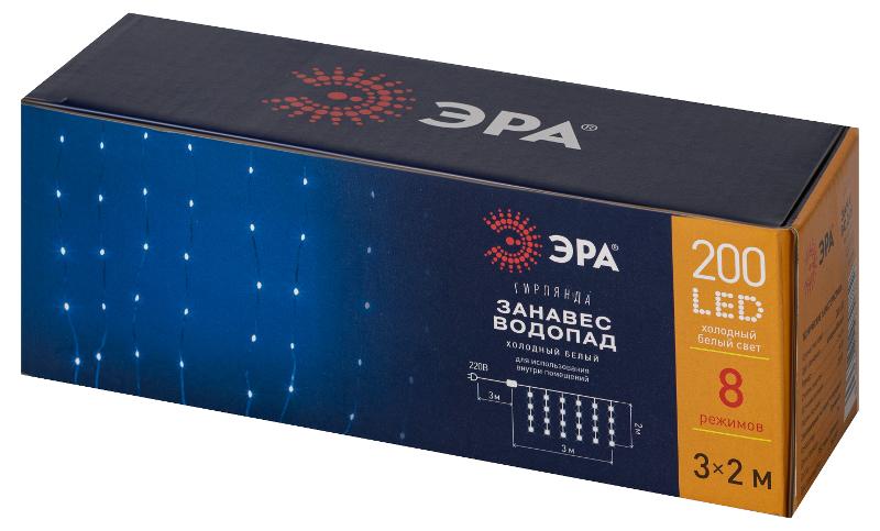 Гирлянда светодиодная   ENIN-200WD занавес водопад холодный белый 3*2 м 200 LED IP20 | Б0060417 | ЭРА — миниатюра 2