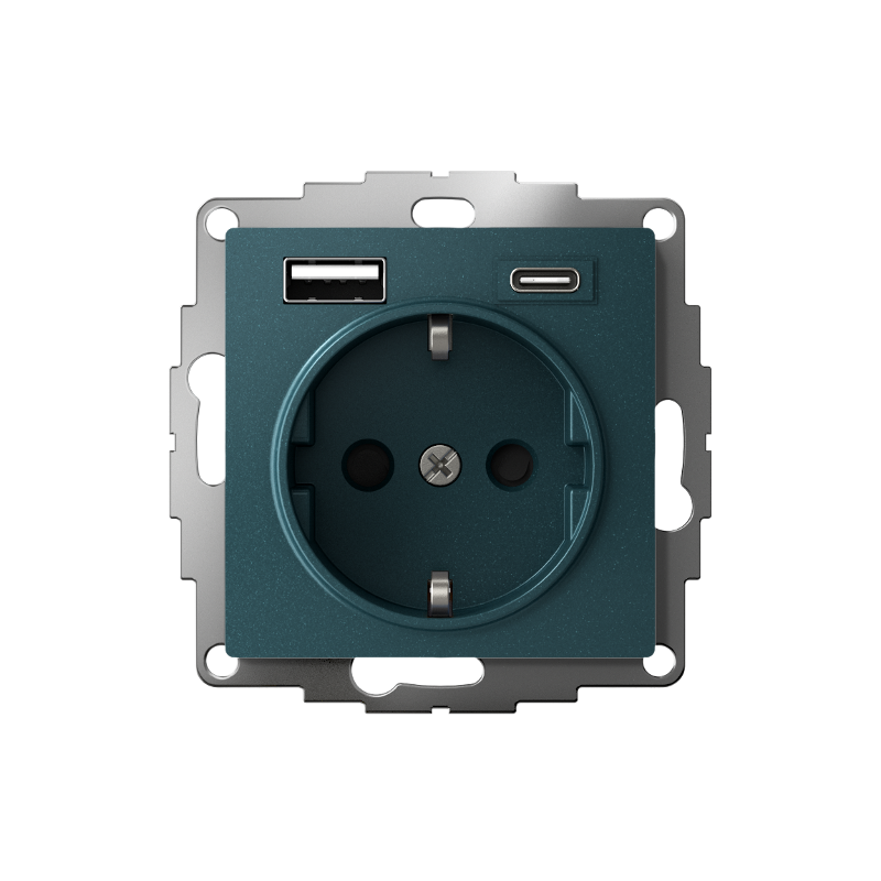 AtlasDesign Розетка 16А c 2 USB A+C, 5В/2,4А/3,0А, 2х5В/1,5А, механизм, Изумруд | ATN000832 | SE — миниатюра 2