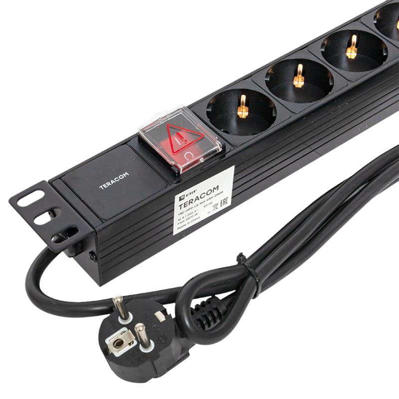 Блок розеток PDU TERACOM 19" 1U 16А/250В 6 розеток Schuko 2 метра 3x1,5 мм2 вилка Schuko | TRC-HPD-LS-16A-6SH-2MSH | EKF — миниатюра 8