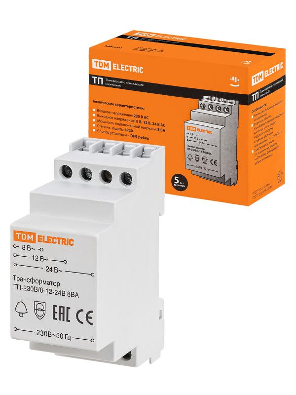 Трансформатор понижающий ТП-230В/8-12-24В 8ВА DIN-рейка | SQ0225-0001 | TDM — TDM ELECTRIC