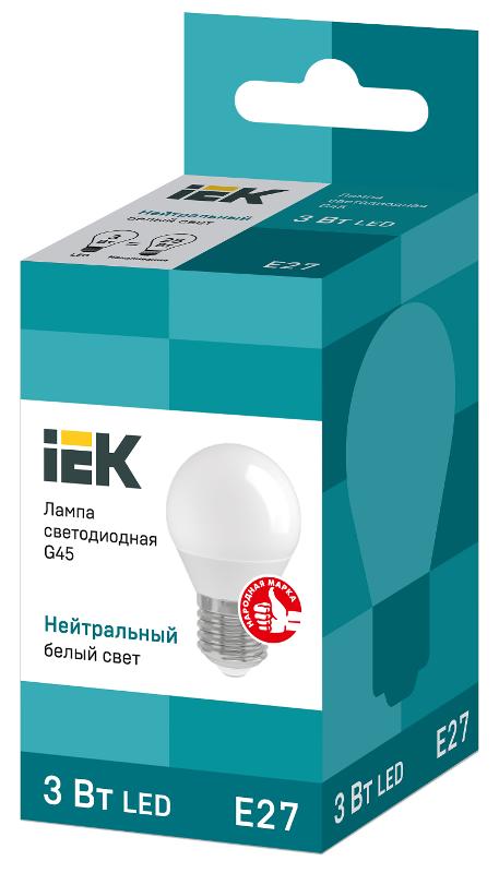 Лампа светодиодная LED 3Вт Е27 220В 4000К G45 шар | LLE-G45-3-230-40-E27 | IEK — миниатюра 2
