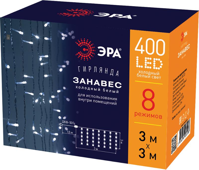Гирлянда световая  Дождь/Занавес 3*3 м, ЕNIGW - 400W  , 400 диодов, холодный белый, 8 режимов, 220V, IP20 | Б0051875 | ЭРА — миниатюра 3