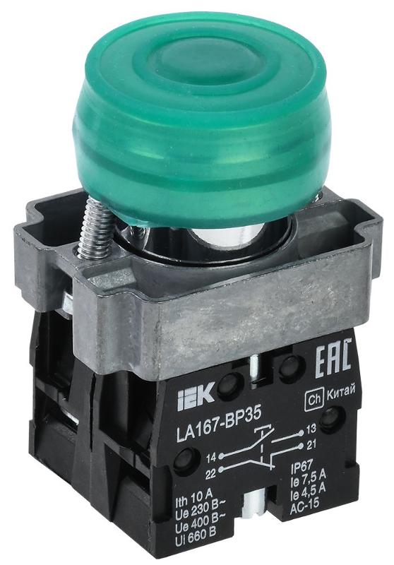 Кнопка LA167-BP35 d=22мм 1з+1р зеленая | BBT20-BP35-3-22-67-K06 | IEK — фото 1 | Sento