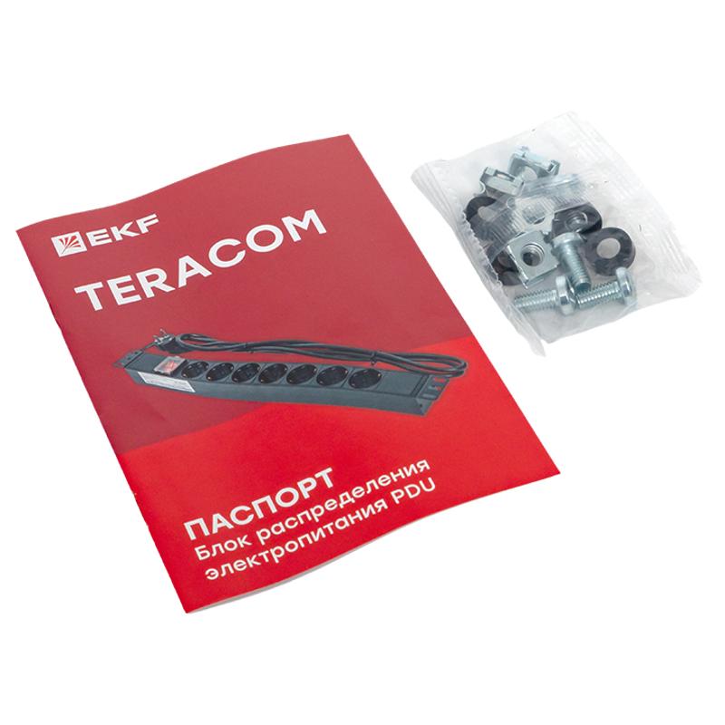 Блок розеток PDU TERACOM 19" 1U 16А/250В 6 розеток Schuko 2 метра 3x1,5 мм2 вилка Schuko | TRC-HPD-LS-16A-6SH-2MSH | EKF — миниатюра 9