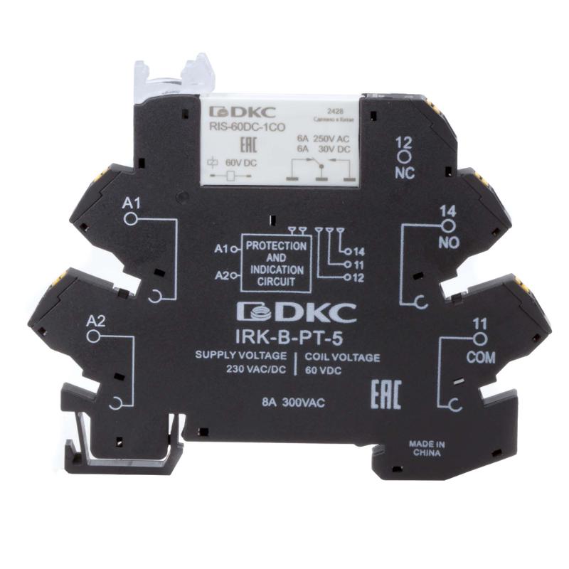 Реле интерфейсное, 1CO, ком. ток 6А, AgSnO2, напряжение 230V AC/DC, push-in клеммы. | IRK-230UC-1CO-PT | DKC — DKC (ДКС)