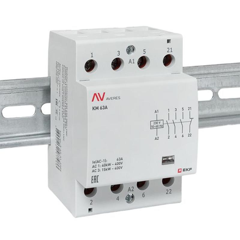 Контактор модульный КМ 63А 3NO+1NC 230VAC (3 мод.) AVERES | km-av-3-63-31-230V | EKF — миниатюра 2