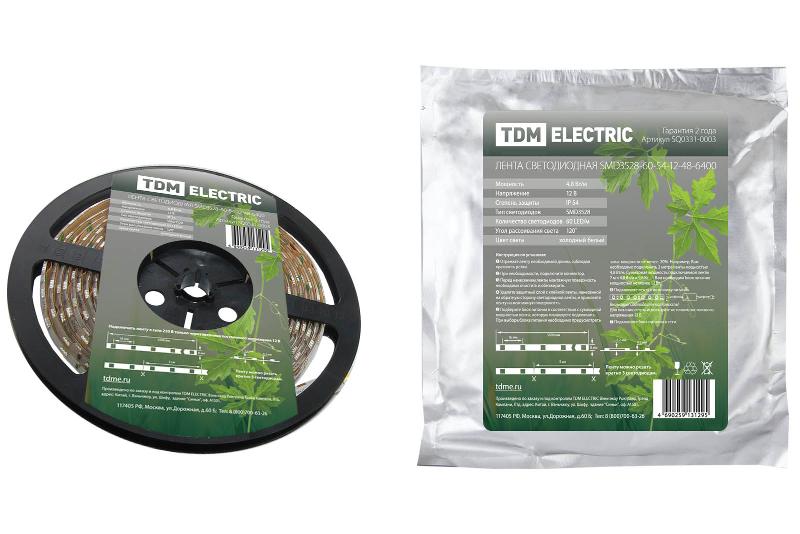 Лента светодиодная SMD3528 4,8Вт 12В 6400К IP54 5м | SQ0331-0003 | TDM — TDM ELECTRIC