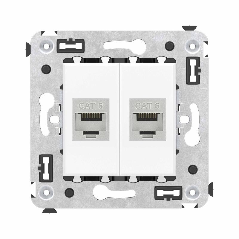 Компьютерная розетка RJ-45 без шторки в стену, кат.6 двойная экранированная, "Avanti", "Белое облако" | 4400794 | DKC — миниатюра 1