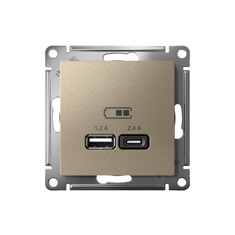 AtlasDesign Шампань USB Розетка A+С, 5В/2,4А, 2х5В/1,2А, механизм | ATN000539 | SE — миниатюра 2