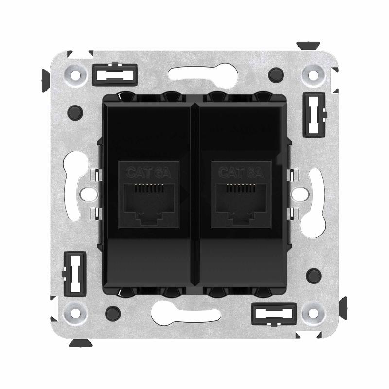 Компьютерная розетка RJ-45 без шторки в стену, кат.6А двойная, "Avanti", "Черный квадрат" | 4402674 | DKC — миниатюра 1
