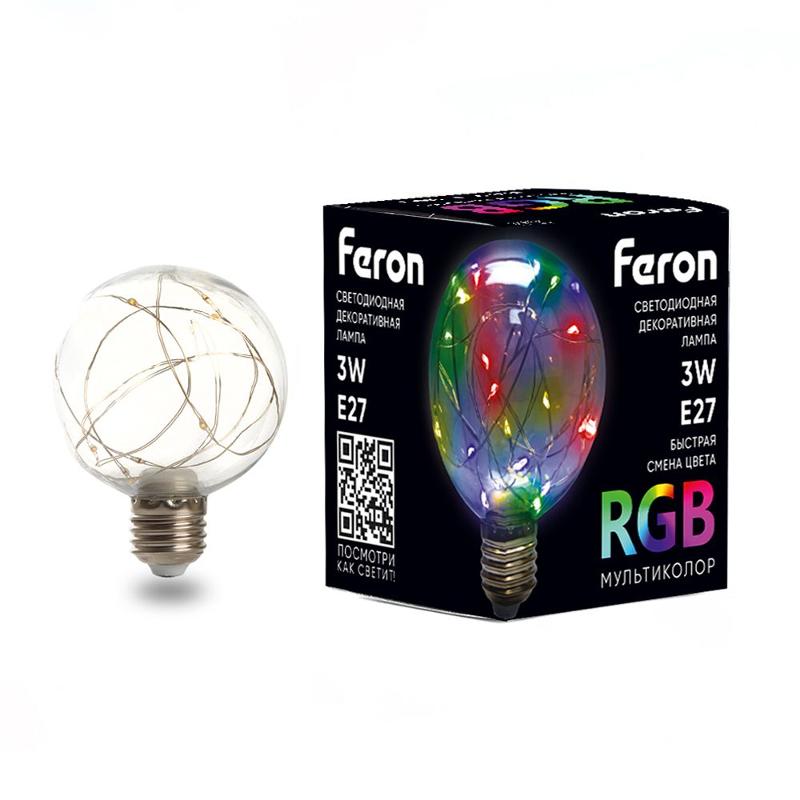 Лампа светодиодная, (3W) 230V E27 RGB G80, LB-381 | 41676 | FERON — Feron