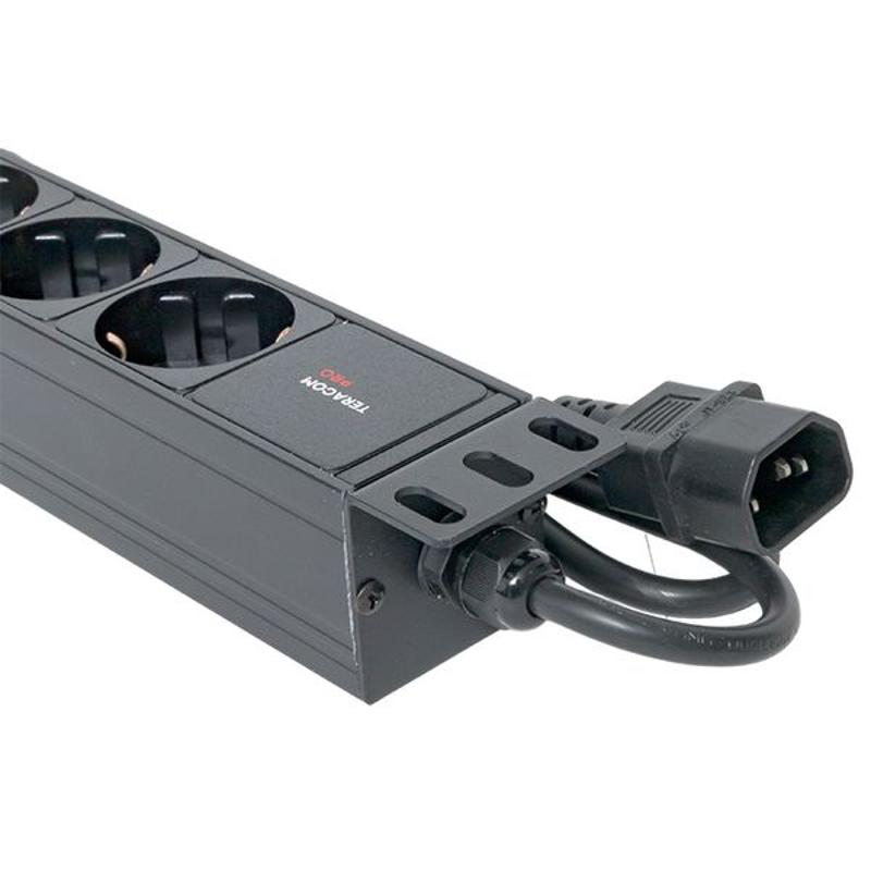 Блок розеток PDU TERACOM PRO 19" 1U 10А/250В 9 розеток Schuko шнур 2 м 3x1,5 мм2 вилка C14 | TRP-HPD-10A-9SH-2MC14 | EKF — миниатюра 4