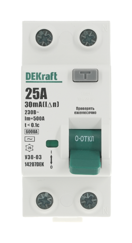 Выключатель дифференциальный (УЗО) УЗО-03-6кА-2P-025А-030-AC | 14207DEK | DEKraft — миниатюра 2