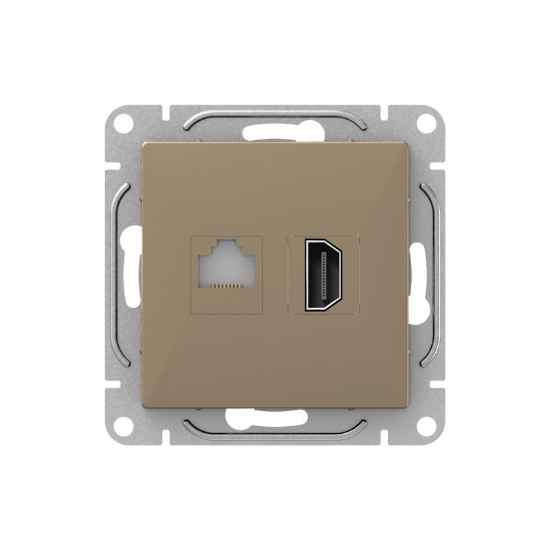 Механизм розетки HDMI+RJ45 (cat5), шампань Эпика  |UP1-SOC-HDMI-RJ45| EKF — EKF
