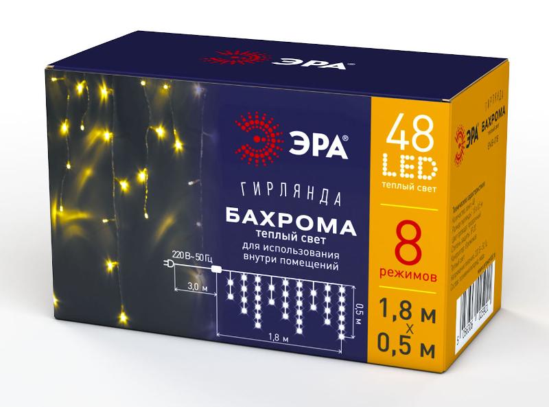 Гирлянда светодиодная  Бахрома 1,8 м*0,5 теплый свет 8 режимов ENIB-01B   220V, IP20 (100/800) | Б0041899 | ЭРА — миниатюра 5