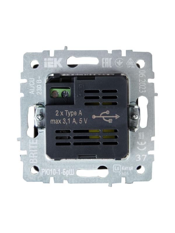 BRITE Розетка USB A+A 3,1А РЮ10-1-БрШ шампань | BR-U21-D31-K37 | IEK — миниатюра 4