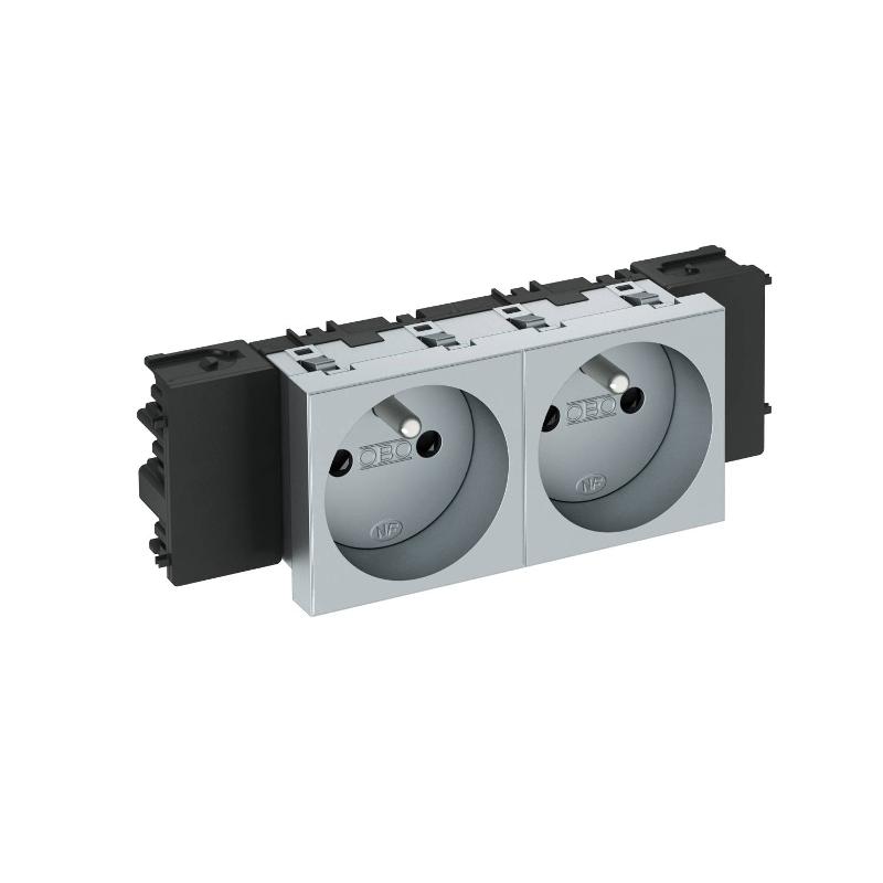 Розетка двойная 0° Modul45connect франц. стандарт, 250 В, 16A (серебристый) (STD-F0C AL2) | 6120562 | OBO Bettermann — OBO Bettermann