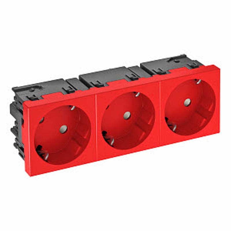 Розетка тройная 33° Modul45connect, с з/к, 250 В, 16A (красный) (STD-D3C SRO3) | 6120508 | OBO Bettermann — миниатюра 2
