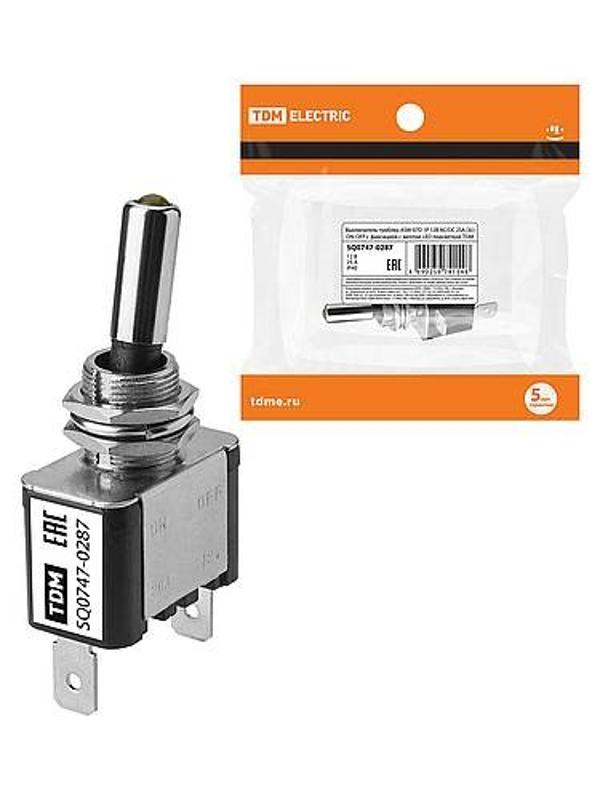 Выключатель-тумблер ASW-07D 1P 12В AC/DC 25А (3c) ON-OFF с фиксацией с желтой LED подсветкой  | SQ0747-0287 | TDM — фото 1 | Sento