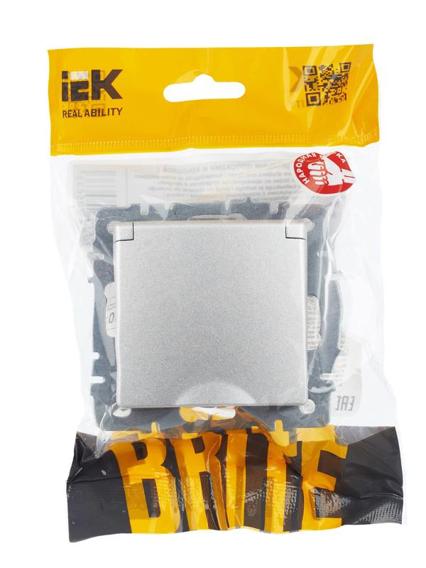 BRITE Розетка с заземлением со шторками с кр. 16А IP44 РСбш10-3-44-БрА алюминий | BR-R16-16-44-K47 | IEK — миниатюра 3