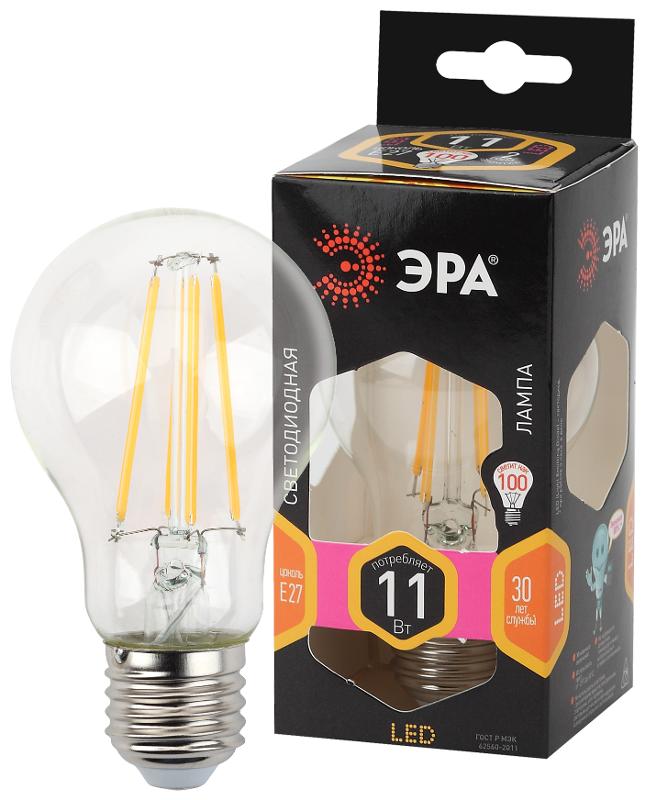 Лампа светодиодная F-LED A60-11W-827-E27 (филамент, груша, 11Вт, тепл, Е27) | Б0035025 | ЭРА — миниатюра 1