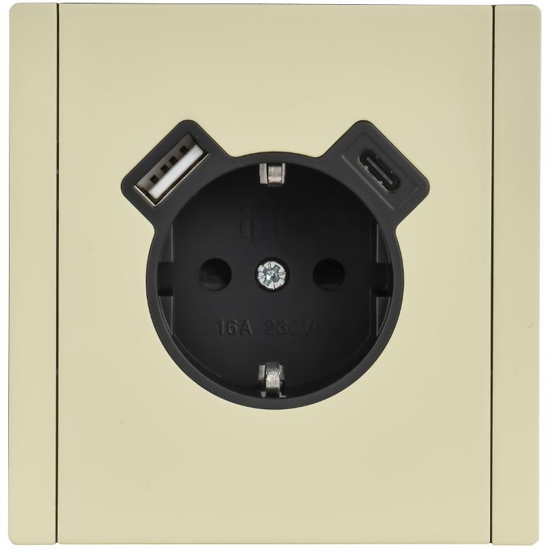 FORTE&PIANO Розетка с заземлением со шторками в/к 16А USB A+C 18Вт FP847M металл серый сланец  | FP-R14-16-U22-018-M-K41 | IEK — миниатюра 2