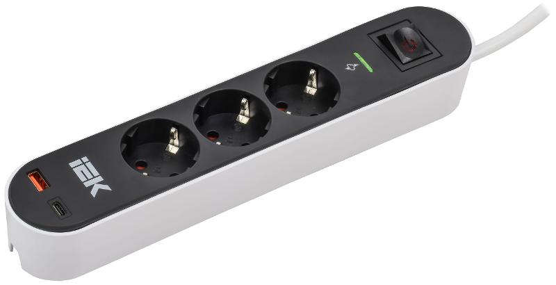 Фильтр сетевой СФ-03К 16А USB A+C 20Вт 3м 3х1,5мм2 чер.  | WFP10-16-03-03-ZKU-K02 | ИЭК — IEK (ИЭК)