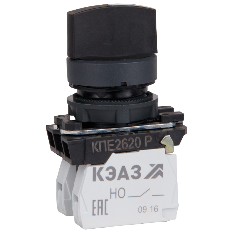 Переключатель КПЕ2620Р-черный-2но+0нз-ручка-фикс-3поз-IP65 | 248267 | КЭАЗ — КЭАЗ (Курский электроаппаратный завод)