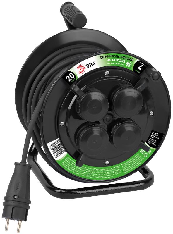 Удлинитель силовой ЭРА GREEN LINE KAT-KG-2x2.5-20m-IP44 на катушке пластик c крышками 4 розетки 20м КГ 2x2.5мм2 IP44 | Б0072569 | ЭРА — ЭРА (Энергия света)