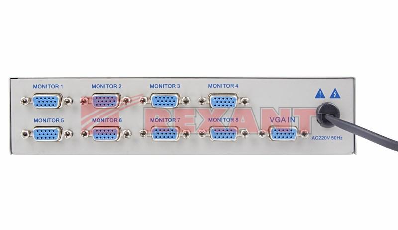 Делитель гнездо VGA на 8 гнезд VGA, 150 МГц, металл | 17-6928 | REXANT — миниатюра 2