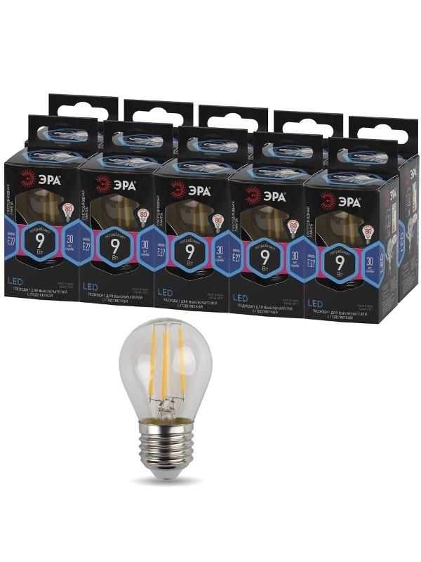 Лампа светодиодная F-LED P45-9w-840-E27 (филамент, шар, 9Вт, нейтр, E27) | Б0047029 | ЭРА — миниатюра 3