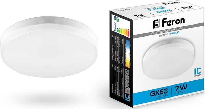 Лампа светодиодная LB-451 (7W) 230V GX53 6400K, для натяжных потолков | 25866 | FERON — миниатюра 1