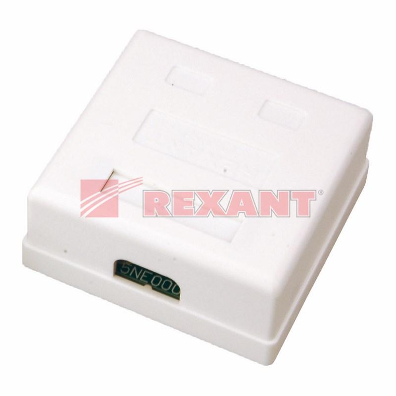 Розетка компьютерная 2-порта RJ-45(8P8C), категория 5е, внешняя | 03-0151 | REXANT — миниатюра 2