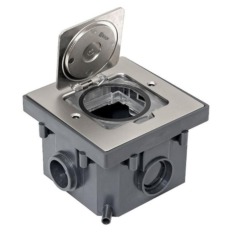 Лючок напольный C-Line 2 IP44 86*86 мм на 2модуля=1пост (с напольной коробкой для установки в фальш-пол и бетон) матовый никель | cl-ln-knl-2 | EKF — миниатюра 18