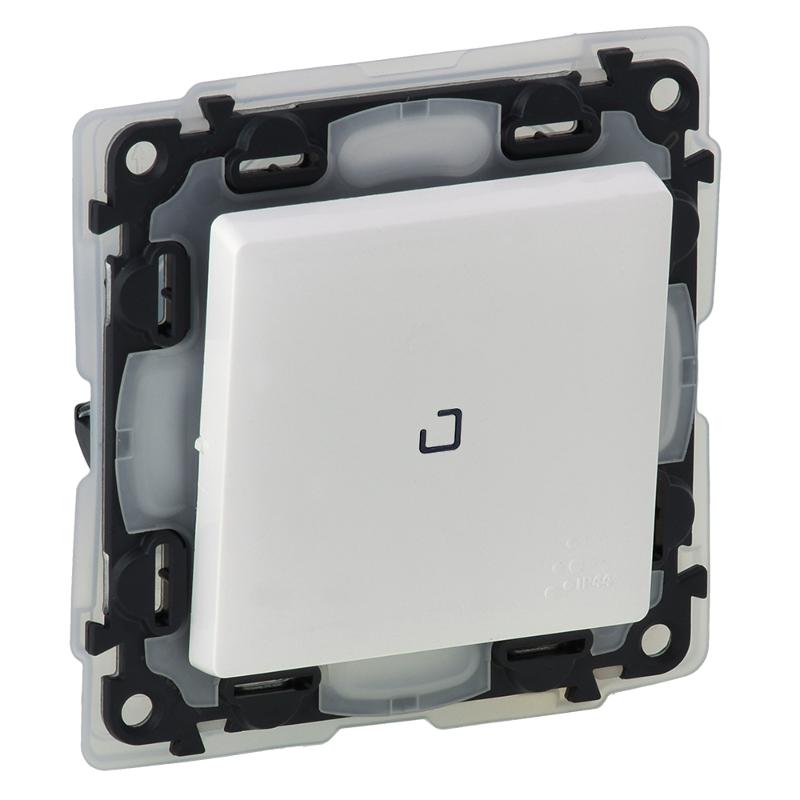 Valena LIFE Белый IP44 Выключатель 1-клавишный с подсветкой 10АХ 250В (с лицевой панелью) | 752161 | Legrand — Legrand